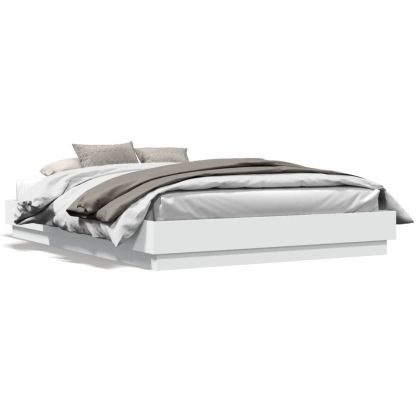 Рамка за легло с LED осветление, бяла, 150x200 см