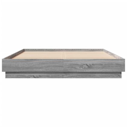 Рамка за легло с LED осветление, сив сонома, 160x200 см