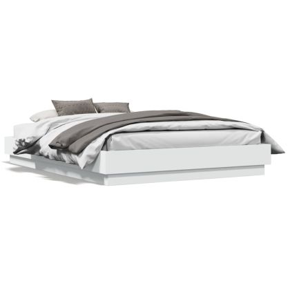 Рамка за легло с LED осветление, бяла, 135x190 cм