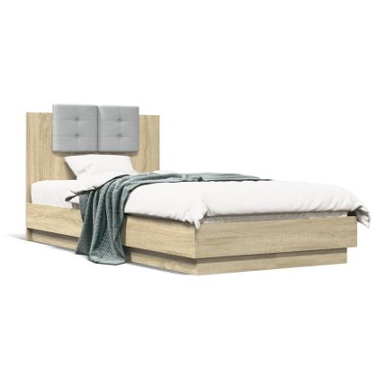 Рамка за легло с табла, дъб сонома, 90x190 см, инженерно дърво