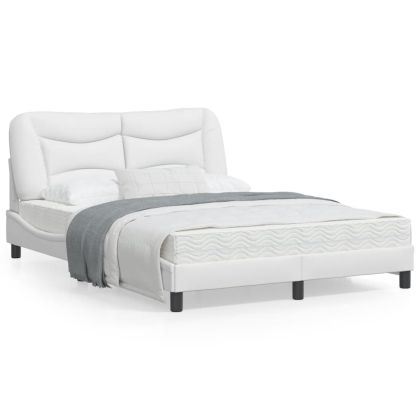 Рамка за легло с табла, бяла, 140x200 см, изкуствена кожа