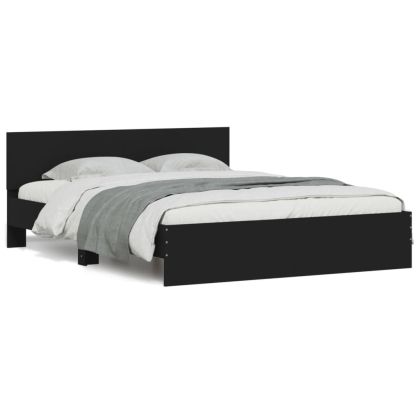 Рамка за легло с табла и LED, черна, 150x200 см