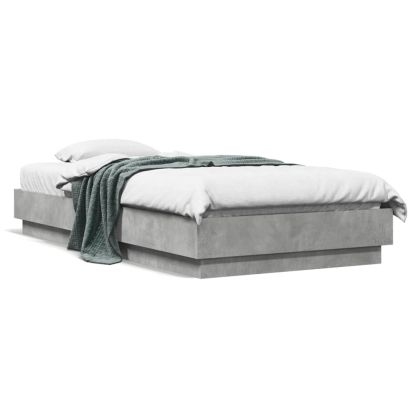 Рамка за легло с LED осветление, бетонно сив, 75x190 см