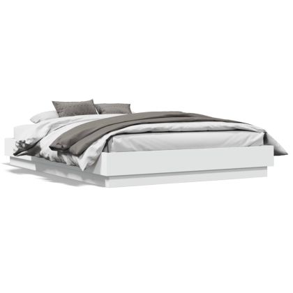 Рамка за легло с LED осветление, бяла, 140x190 см