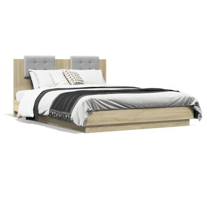 Рамка за легло с табла и LED осветление, дъб сонома, 120x200 см