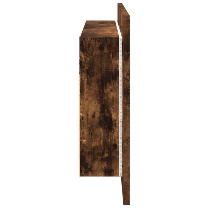 Шкаф с LED огледало за баня, опушен дъб, 80x12x45 см, акрил