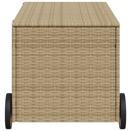 Градинска кутия за съхранение с колела бежова 190 л полиратан