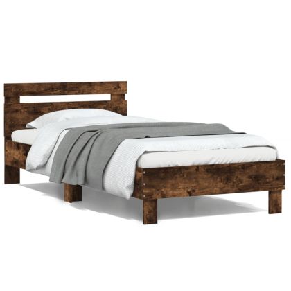 Рамка за легло с табла, опушен дъб, 100x200 см, инженерно дърво