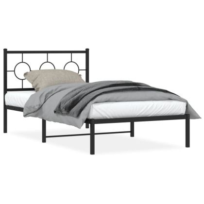 Метална рамка за легло с горна табла, черна, 100x190 см