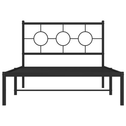 Метална рамка за легло с горна табла, черна, 107x203см
