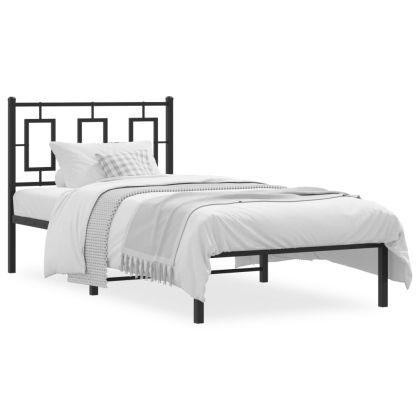 Метална рамка за легло с горна табла, черна, 90x190 см