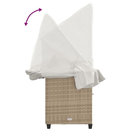 Шезлонг със сенник и възглавници, бежов, полиратан