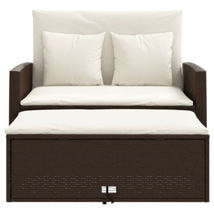 Градински диван с възглавници 2-местен кафяв полиратан