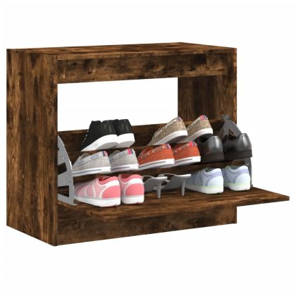 Шкаф за обувки, опушен дъб, 80x42x69 см, инженерно дърво
