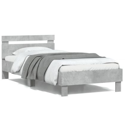 Рамка за легло с табла, бетонно сива, 100x200см инженерно дърво