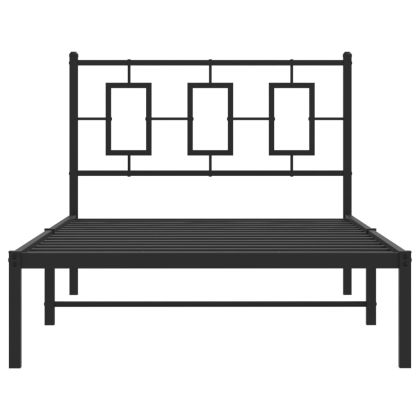 Метална рамка за легло с горна табла, черна, 100x190 см