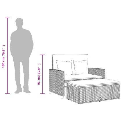 Градински диван с възглавници 2-местен сив полиратан и акация
