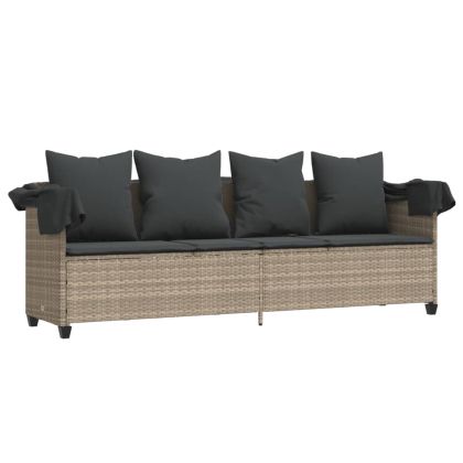 Шезлонг със сенник и възглавници, светлосив, полиратан