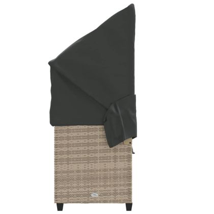 Шезлонг със сенник и възглавници, светлосив, полиратан