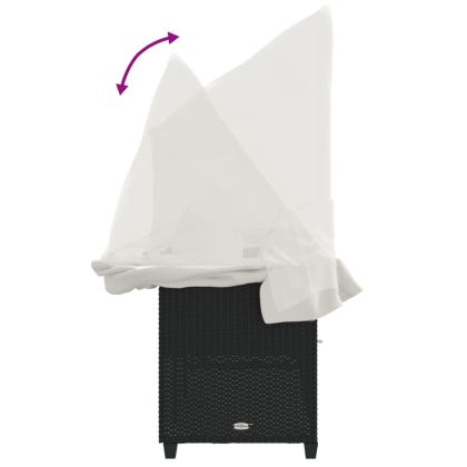 Шезлонг със сенник и възглавници, черен, полиратан