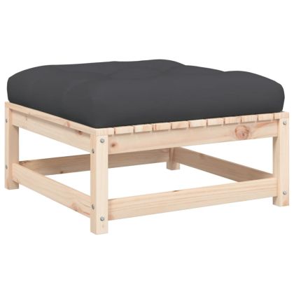 Градинска табуретка с възглавница, борова дървесина масив