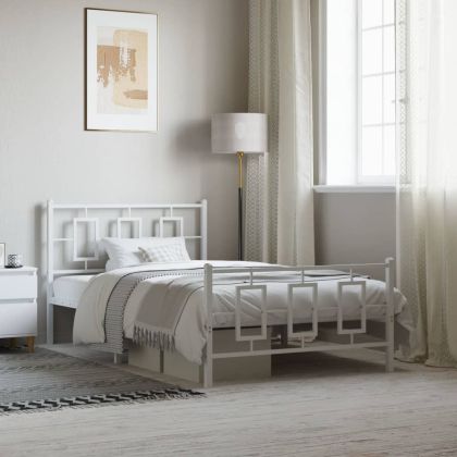 Метална рамка за легло с горна и долна табла, бяла, 107x203 см