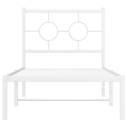 Метална рамка за легло, без матрак, с табла, бяла, 75x190 см