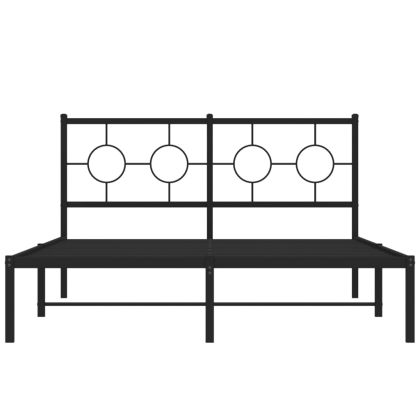Метална рамка за легло с горна табла, черна, 135x190 см
