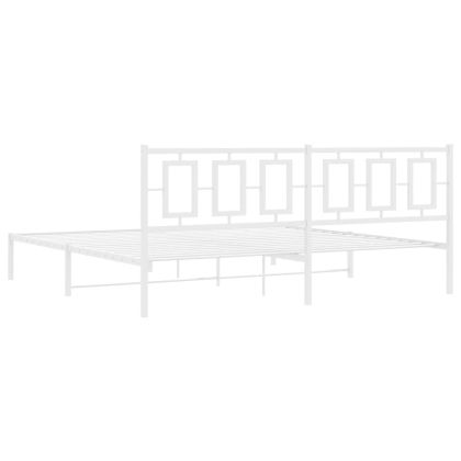 Метална рамка за легло с горна табла, бяла, 200x200 см