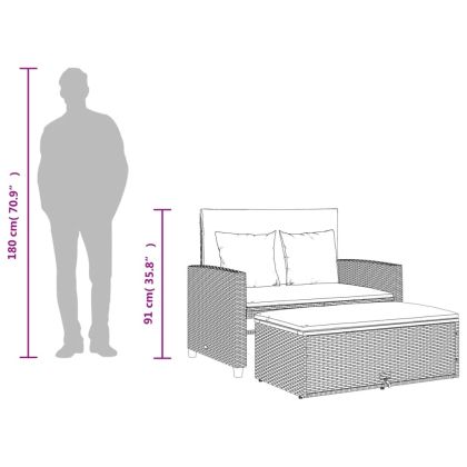 Градински диван с възглавници 2-местен бежов полиратан и акация