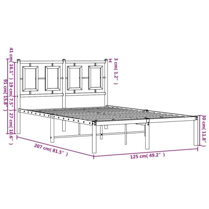 Метална рамка за легло с горна табла, бяла, 120x200 см