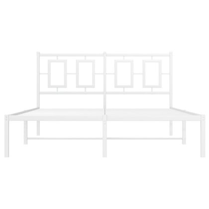 Метална рамка за легло с горна табла, бяла, 140x200 см