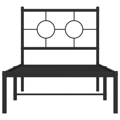 Метална рамка за легло с горна табла, черна, 75x190 см