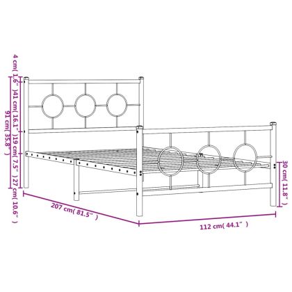 Метална рамка за легло с горна и долна табла, черна, 107x203 см