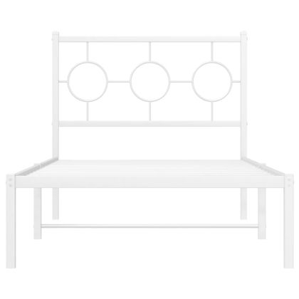 Метална рамка за легло с горна табла, бяла, 90x200 см