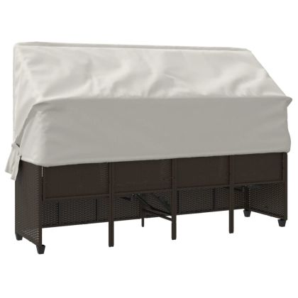 Шезлонг със сенник и възглавници, кафяв, полиратан