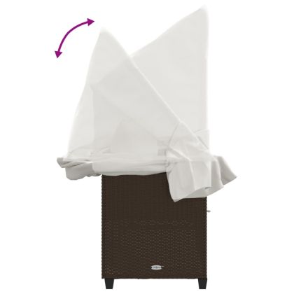 Шезлонг със сенник и възглавници, кафяв, полиратан