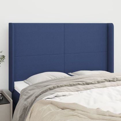 Горна табла за легло с уши, синя, 147x16x118/128 см, плат