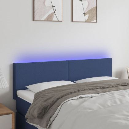 LED горна табла за легло, синя, 144x5x78/88 см, плат