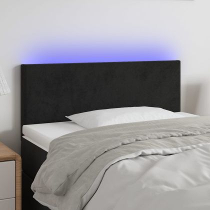 LED горна табла за легло, черна, 100x5x78/88 см кадифе