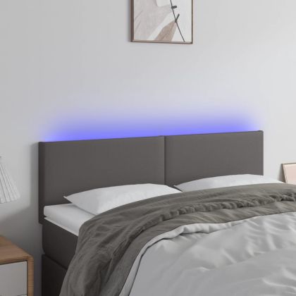 LED Горна табла за легло, сива, 144x5x78/88 см, изкуствена кожа
