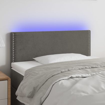 LED горна табла за легло, тъмносива, 90x5x78/88 см кадифе