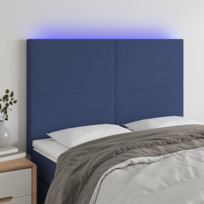 LED горна табла за легло, синя, 144x5x118/128 см, плат