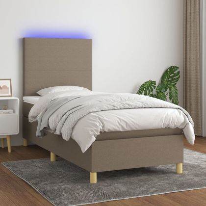 Боксспринг легло с матрак и LED, таупе, 90x190 см, плат