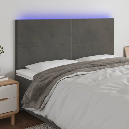 LED горна табла за легло, тъмносива, 180x5x118/128 см, кадифе