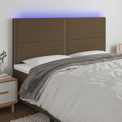 LED горна табла за легло, тъмнокафява, 200x5x118/128 см, плат