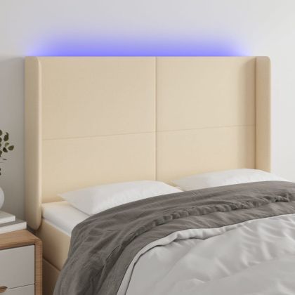 LED горна табла за легло, кремава, 147x16x118/128 см, плат
