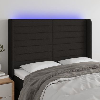 LED горна табла за легло, черна, 147x16x118/128 см, плат