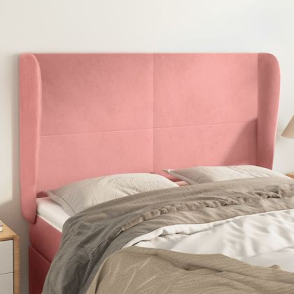 Горна табла за легло с уши, розова, 147x23x118/128 см, кадифе