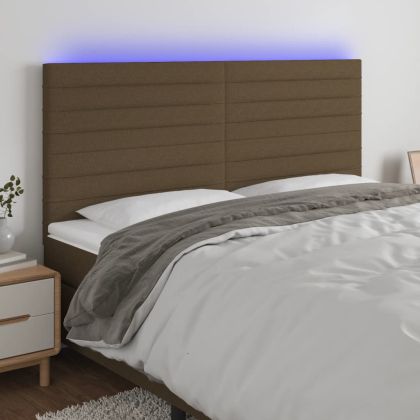 LED горна табла за легло, тъмнокафява,180x5x118/128 см, плат